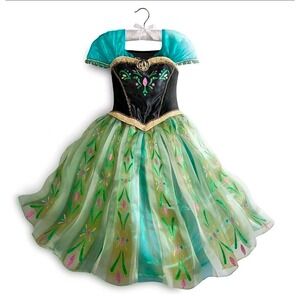 Disney Store Frozen Anna Coronation Gown Costume Dress Green Black Girls 7/8